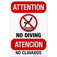 thumbnail image 1 of Attention No Diving Sign, Bilingual Spanish English, 24x36 Corrugated Plastic, 1 of 1