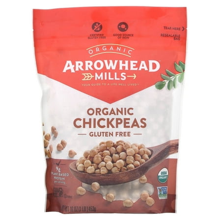 Arrowhead Mills Gluten Free Organic Chickpeas -- 16 oz Pack of 3