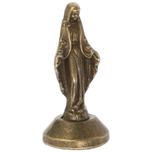 Brass Virgin Mary Statue 1 Set Miniature Nativity Figure Blessed Mother Collectible Small Maria Figurine for Catholic Home Office Decor