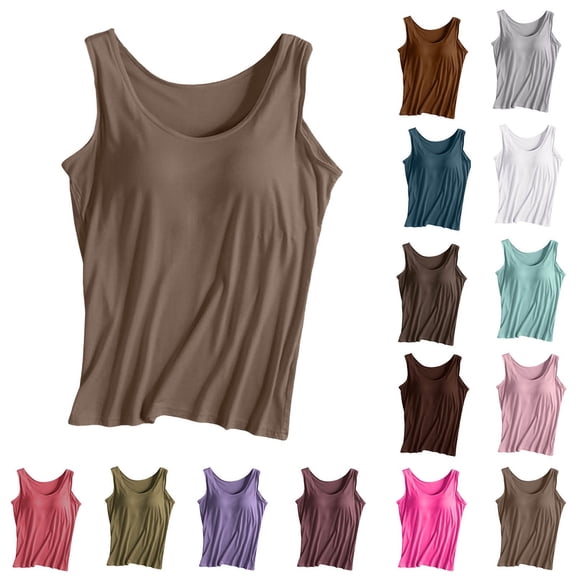 Womens Tank Tops with Built in Bra Padded Camisole Tops Sleeveless Tanktops Yoga Workout Loose Fit Tanks Army Green L
