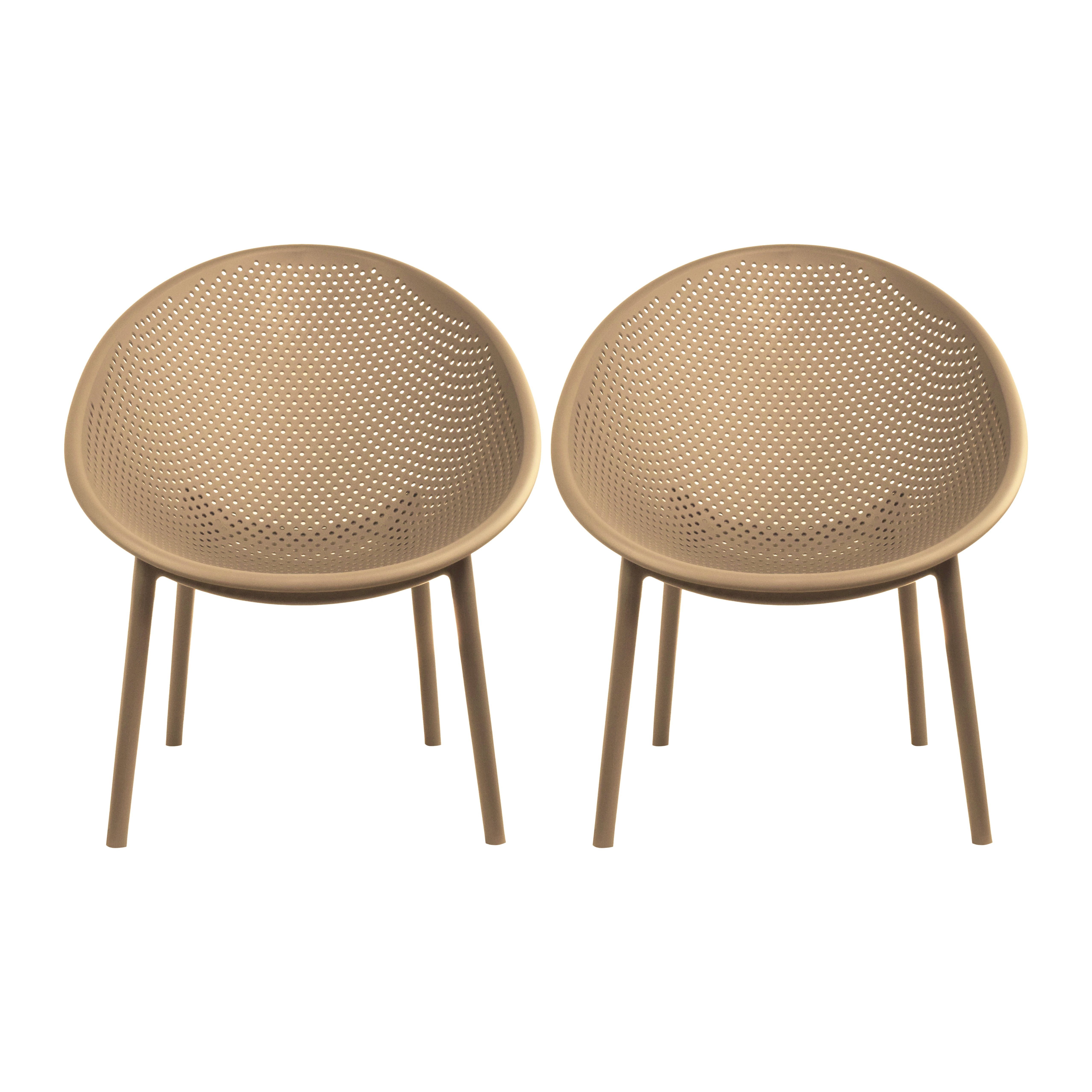 2xhome Set of 2 Modern Patio Chairs, Oval Acepulco With Dots Round Shape Contemporary Plastic Armless Dining Accent Chairs for Kitchen Living Room or Outdoor, Beige