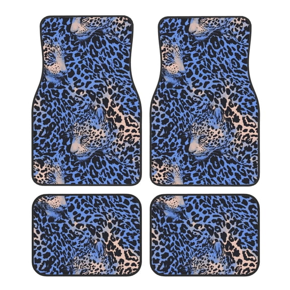 Crystal Fleece Car Floor Mats Set Of Four - Bottom Injection Molded For Easy Installation To Prevent Interior Contamination Suitable For Most Cars Animal Print Style Aliceblue_4