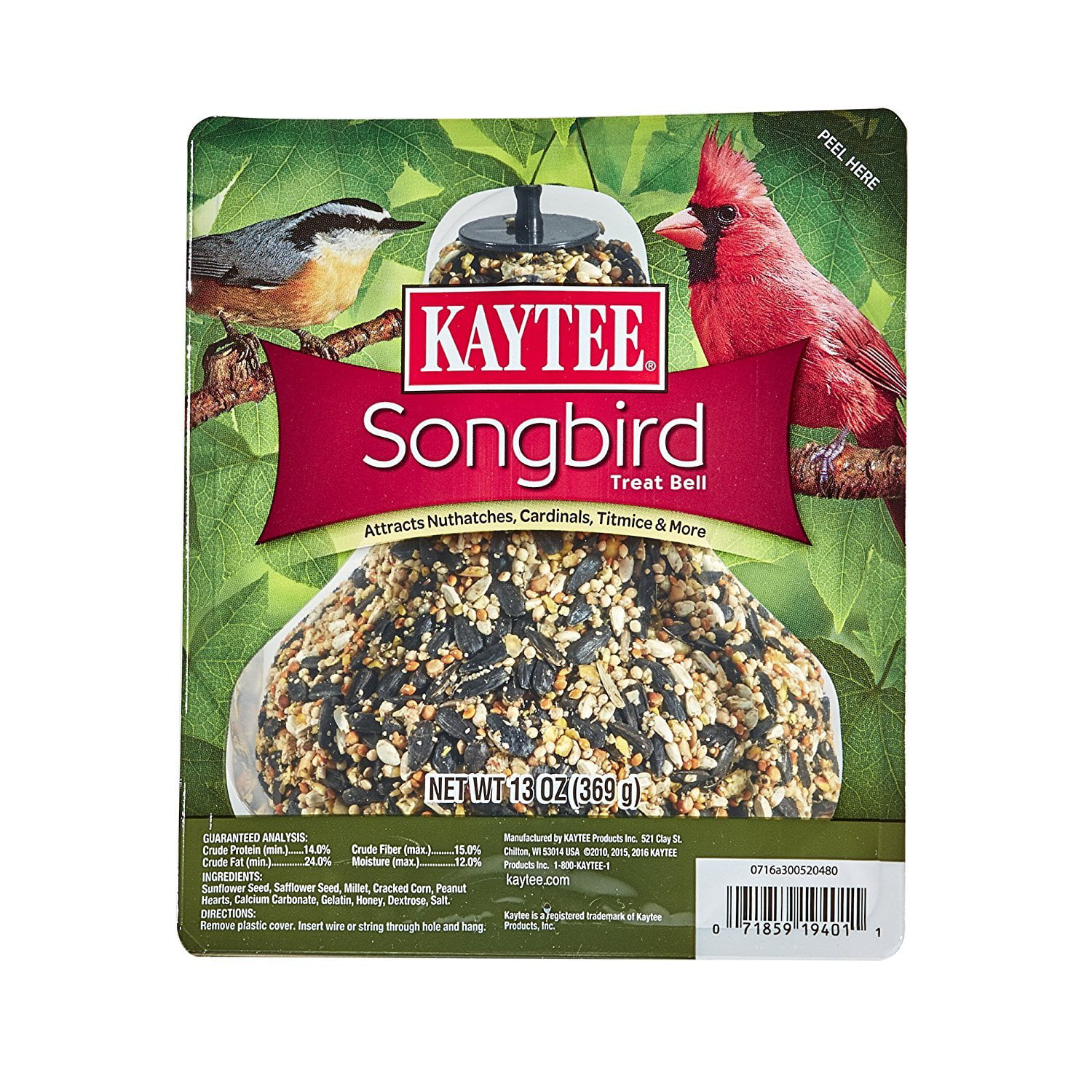 3pk KAYTEE SONGBIRD Treat Bell Wild Bird Feed Sunflower Seed Hanging Feeder 13oz 