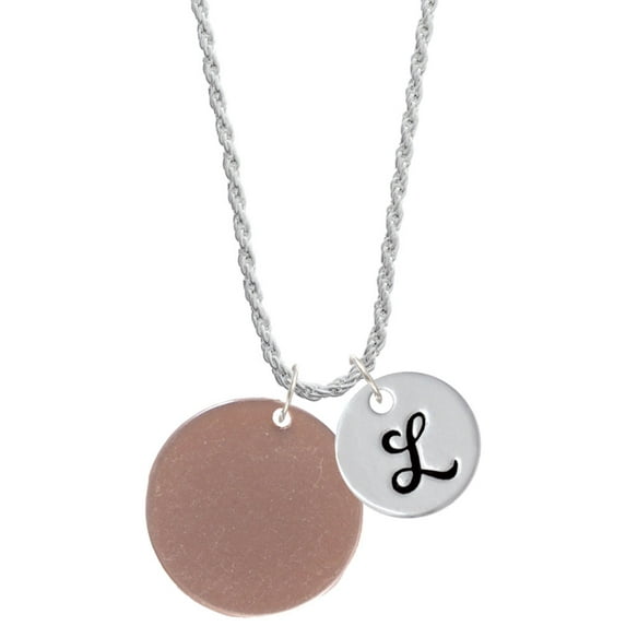 Delight Jewelry Acrylic 1 1/8" Disc Rose Goldtone Silvertone Script Initial Disc - L - Charm Necklace, 20"+3"