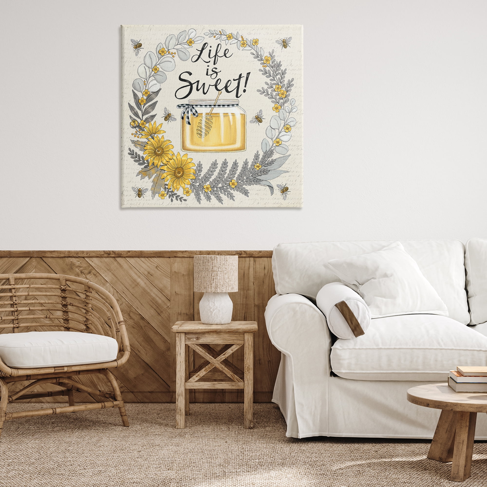 Stupell Industries Life Is Sweet Wreath Plants & Flowers Painting Wrapped Canvas Art Print Wall Art, 36 x 36