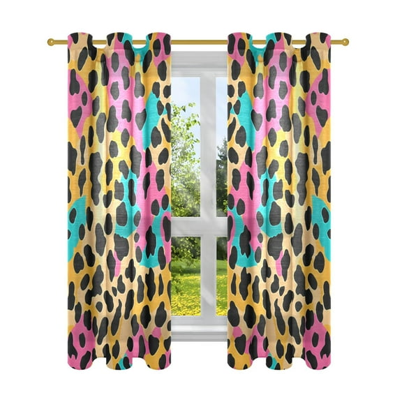 Sheer Curtains 2 Panels Set Grommet Drapes Window Treatments Light Filtering for Bedroom Living Room W42 x L63 Soft Color Leopard Print