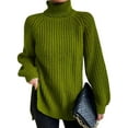 thumbnail image 1 of Capreze Women Sweater Turtleneck Jumper Tops Chunky Knit Knitted Sweaters Knitwear Pullover Long Sleeve Pea Green 2XL, 1 of 2