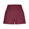 thumbnail image 5 of ZHYou High Waist Shorts for Women Smocked Waistband Casual Loose Fit Linen 5 Inch Summer Pull On Shorts with Pockets,Wine,Size 3XL, 5 of 9