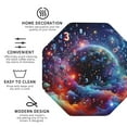 thumbnail image 3 of Honeii Outer Space Floating Numbers And Letters print Leather Coaster Set of 4, ideal for safeguarding your furniture from drinks spills and effortless cleanup-Octagon, 3 of 6