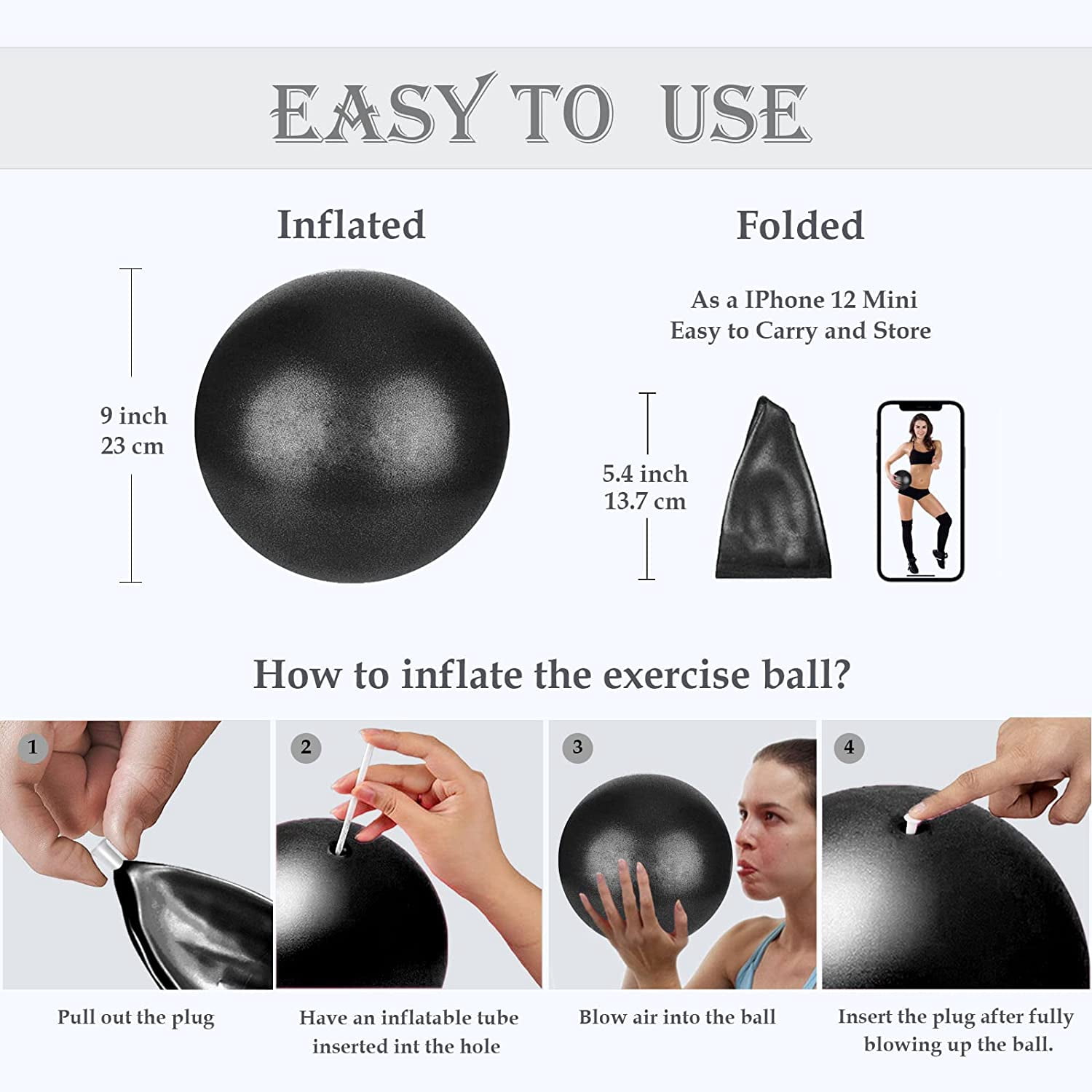 Small Pilates Ball for Therapy Mini Workout Core 9 Inch Small Exercise Mini Bender Pilates, Yoga, Workout, Bender, Core Training and Physical Therapy, Improves Balance
