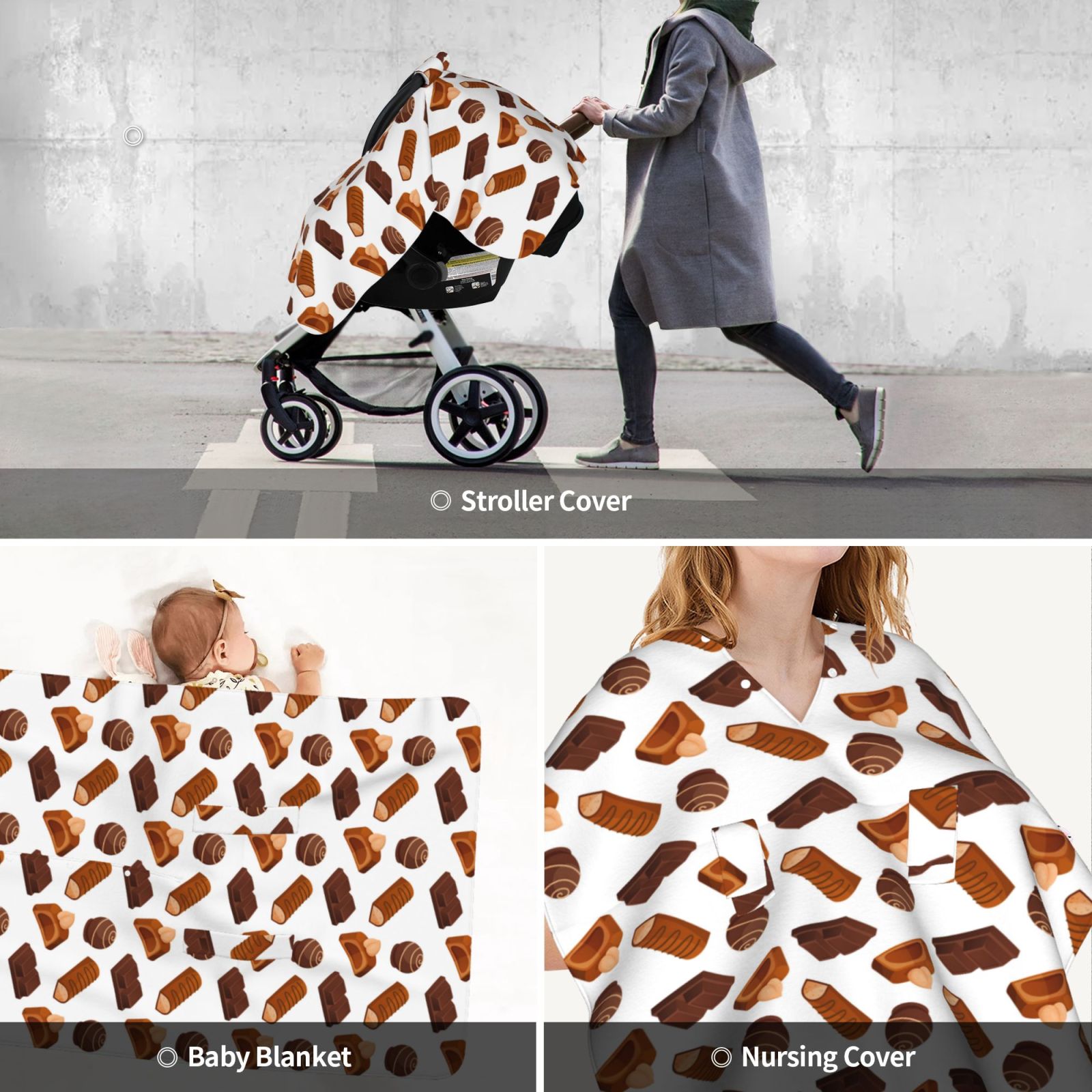 Car Seat Cover Baby - Chocolate Pattern No.9037 Breathable Infant Car Seat Cover for Baby Carseat, Lightweight Comfort Baby Essentials Must Haves Newborn Stuff for Girl Boy