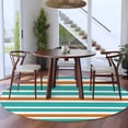 thumbnail image 4 of Turquoise Orange Round Living Room Rugs 8 ft, White Stripe Washable Large Area Rug with Non-Slip Sturdy Edge Binding Round Carpet for Dining Room Kitchen Office, 4 of 9