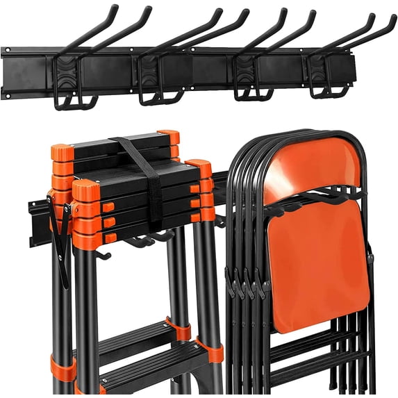 Heavy Duty Garage Storage Tool Organizer Especially for Heavy Tools, Thickened Hooks Tool Rack Wall Mount, 32" Tracks 4 Hooks, Hold up to 400 Lbs