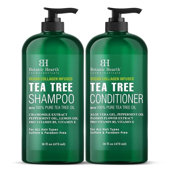 Botanic Hearth Tea Tree Shampoo and Conditioner Set infused with Vegan Collage, 16 fl oz each - Sulfate & Paraben Free - for Itchy and Dry Scalp - Men and Women