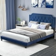 thumbnail image 1 of Gymax Queen Size Velvet Platform Bed w/ Button Tufted & Nailhead Trim Headboard, 1 of 10