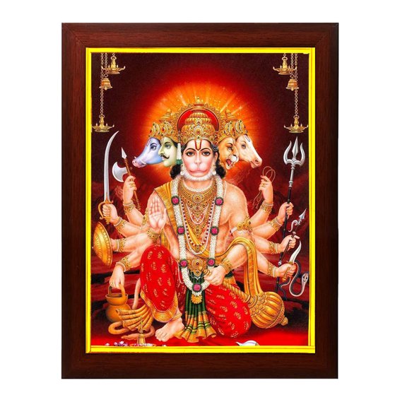 zig zag Panchmukhi Hanuman ji Photo picture Frame For Wall hanging ,Temple, pooja Room, Worship ( 24 x 34 cm , Brown Golden Border )