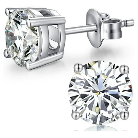 Paris Jewelry 18k White Gold 4ct Round White Sapphire Stud Earrings - Jewelry Gift for Women Plated