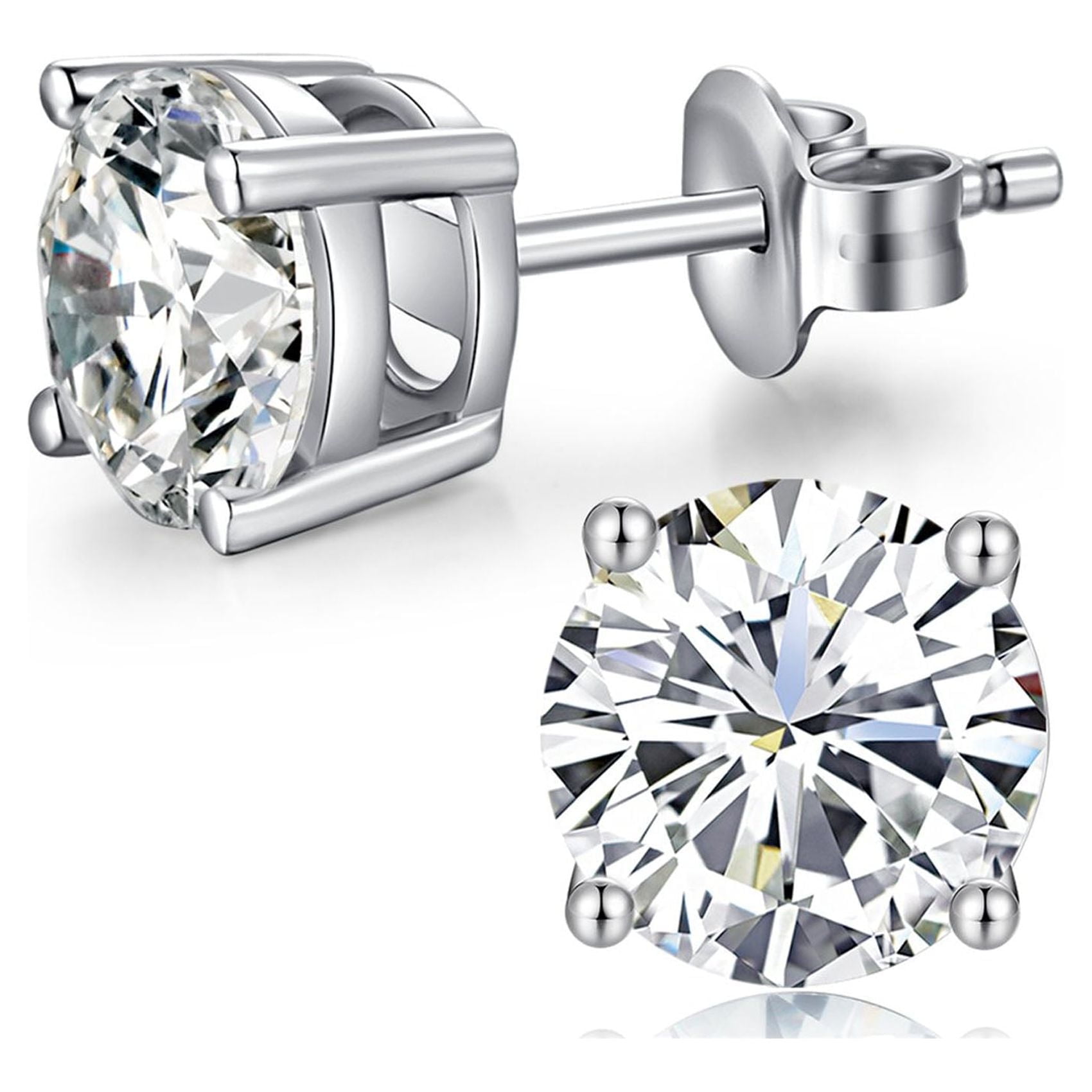 Paris Jewelry 18k White Gold 4ct Round White Sapphire Stud Earrings - Jewelry Gift for Women Plated