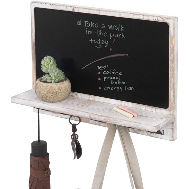 Wall-Mounted Chalkboard With Display Shelf And 10 Key Hooks Clothes ...
