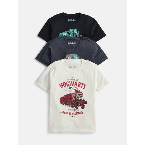 Harry Potter Boys Crewneck Graphic Tee with Short Sleeves, 3-Pack, Sizes XS-2XL