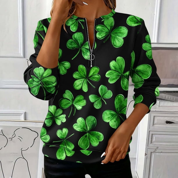 TaTaai Women's St. Patrick's Day Print Loose Fit Round Neck Sweatshirt Casual Long Sleeve Pullover Top Soft Polyester for Daily Streetwear Office Spring Fall Winter Gift