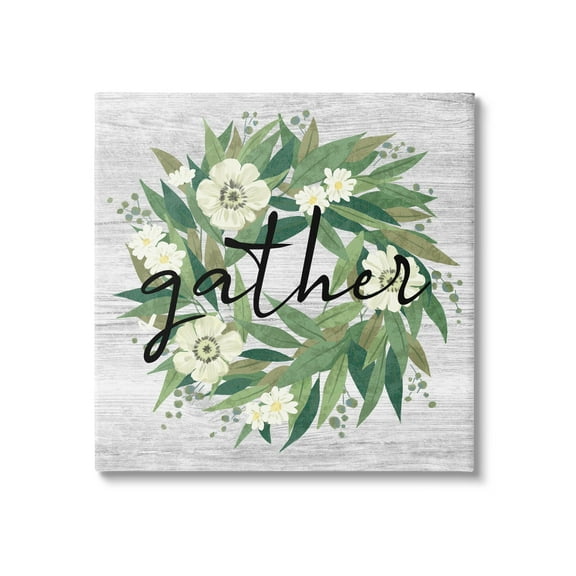 Stupell Industries Gather Calligraphy Flower Wreath Rustic Planked Pattern Graphic Art Gallery Wrapped Canvas Print Wall Art, Design by Ziwei Li