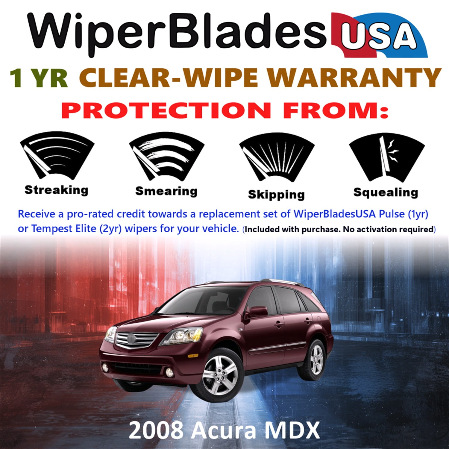 2008 Acura MDX Beam Wiper Blades Wipers w/1yr Warranty (Set of 3) w/Rear Wiper (WiperBladesUSA)