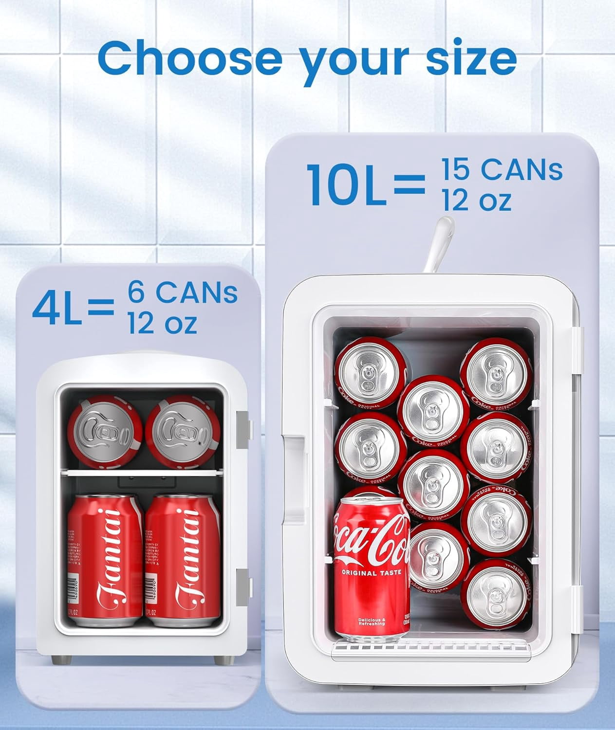 WAA Portable 2.6 Gal Mini Fridge with AC/DC Adapters 10 Liter Cosmetics Cooler for Beverage Food Skincare,White (Bedroom/Office/Car)