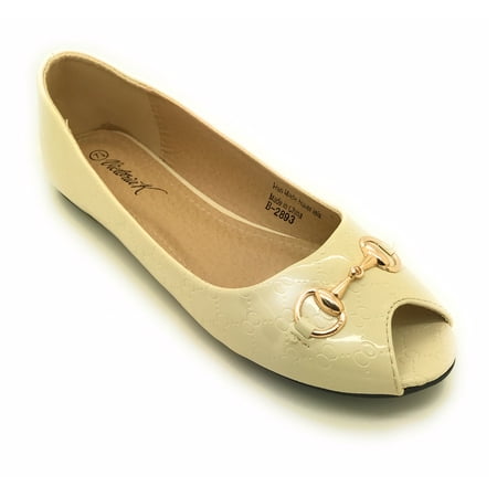 

Victoria K Open Toe Gold Buckle Ballerina Flats (Women)