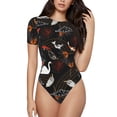 thumbnail image 1 of Vsdgher Combinaison à Manches Courtes Imprimé Poisson Koi pour Femmes, Justaucorps Aguichant une Pièce Col Rond Shapewear Contrôle du Ventre-Petit, 1 of 7