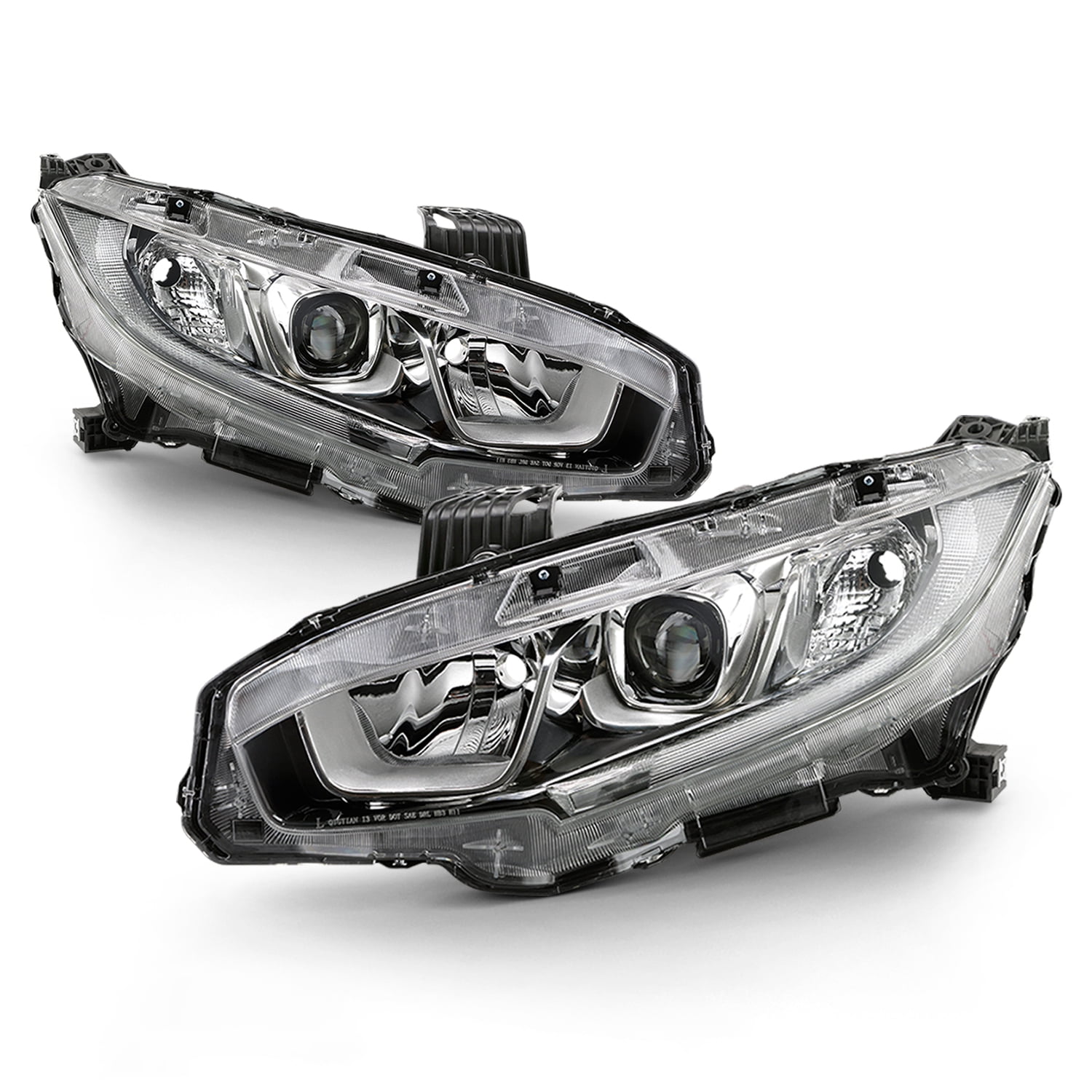 AKKON - Fits 2016-2021 Honda Civic EX/ EX-T/ LX/ EX-L/ LX-P/ DX [Halogen Type] Tube Projector Headlight Left+Right Pair