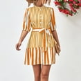 thumbnail image 6 of Wycnly Womens Dresses Fashion Button up Loose Flowy Swing A Line Mini Dresses with Belt Summer Striped Print Crewneck Elbow-Length Formal Short Dress Yellow s, 6 of 7