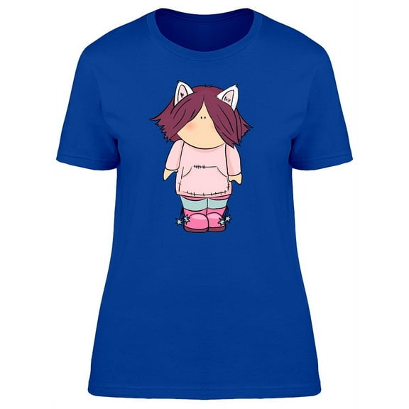Cute Cartoon Girl With Ears T-Shirt Women -Image by Shutterstock, Female XX-Large