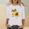 thumbnail image 2 of Hfiengba Women's Sunflower Graphic Tee Floral Printed Crew Neck 3/4 Sleeve Shirts Casual Loose Fit Tops (XL, White 1), 2 of 5