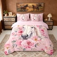 thumbnail image 3 of Erosebridal Cartoon Horse Twin Bedding Sets for Girls, Chic Pink Flower Floral Bedding Comforter Set, 3 of 6