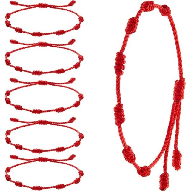 6 Piezas Pulseras de Hilo Rojo Pulsera de Cordón Rojo Pulsera de Hilo de Nudo Rojo Ajustable Amuleto para Protección, Mal de Ojo y Buena Suerte