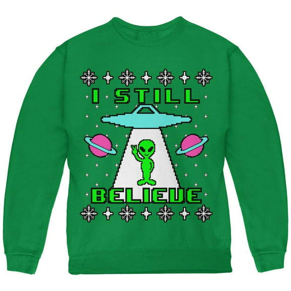 Alien I Still Believe Ugly Christmas Sweater Youth Sweatshirt Green YMD