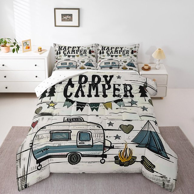 Erosebridal RV Car Bedding Twin Comforter Set,Camping Adventure Down Comforter,Cartoon Car Decor,Reversible,Lightweight,2-Piece