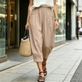 thumbnail image 5 of TEAJOPSUU Womens Linen Capri Pants Baggy Wide Leg Capris Slacks with Pockets Comfy Elastic Waist Pleated Front Cropped Trousers for Daily B-Khaki, 5 of 9