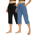 thumbnail image 3 of BVOFAR 2 Pack Capri Pants for Women Stretchy Straight Leg Running Cropped Pant Comfy High Waist Yoga Trousers with Pockets Blue L, 3 of 10