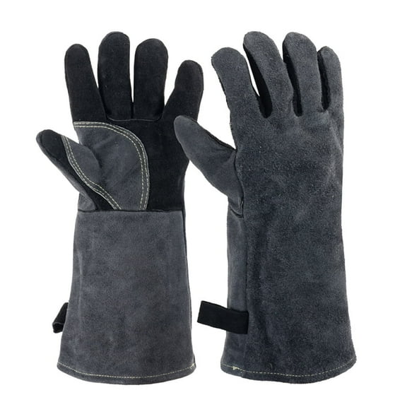 932F Heat Resistant Welding Gloves, 16 inch Leather Work Gloves, Multi-Use Oven Mitts for BBQ/Tig Welder/Beekeeping/Furnace/Oven/Fireplace/Wood Stove, Black-gray