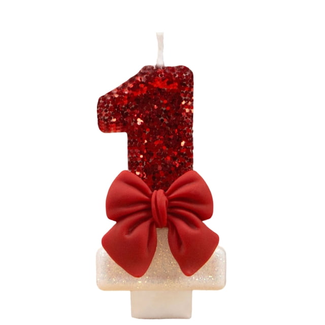 Bougie Pailletée Rouge, Bougie Chiffre Nœud Rouge, Décoration de Gâteau d'Anniversaire, Fournitures de Fête Rouges, Bougie d'Anniversaire pour Gâteau, Bougies Chiffres Nœud Rouges, Décoration de Dessus de Gâteau pour Fête d'Anniversaire, Nœud E Numéro 1