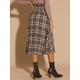 thumbnail image 3 of Cintura alta elástica a cuadros para mujer Vintage Oto?o Invierno A-Line Midi Falda marrón M, 3 of 6
