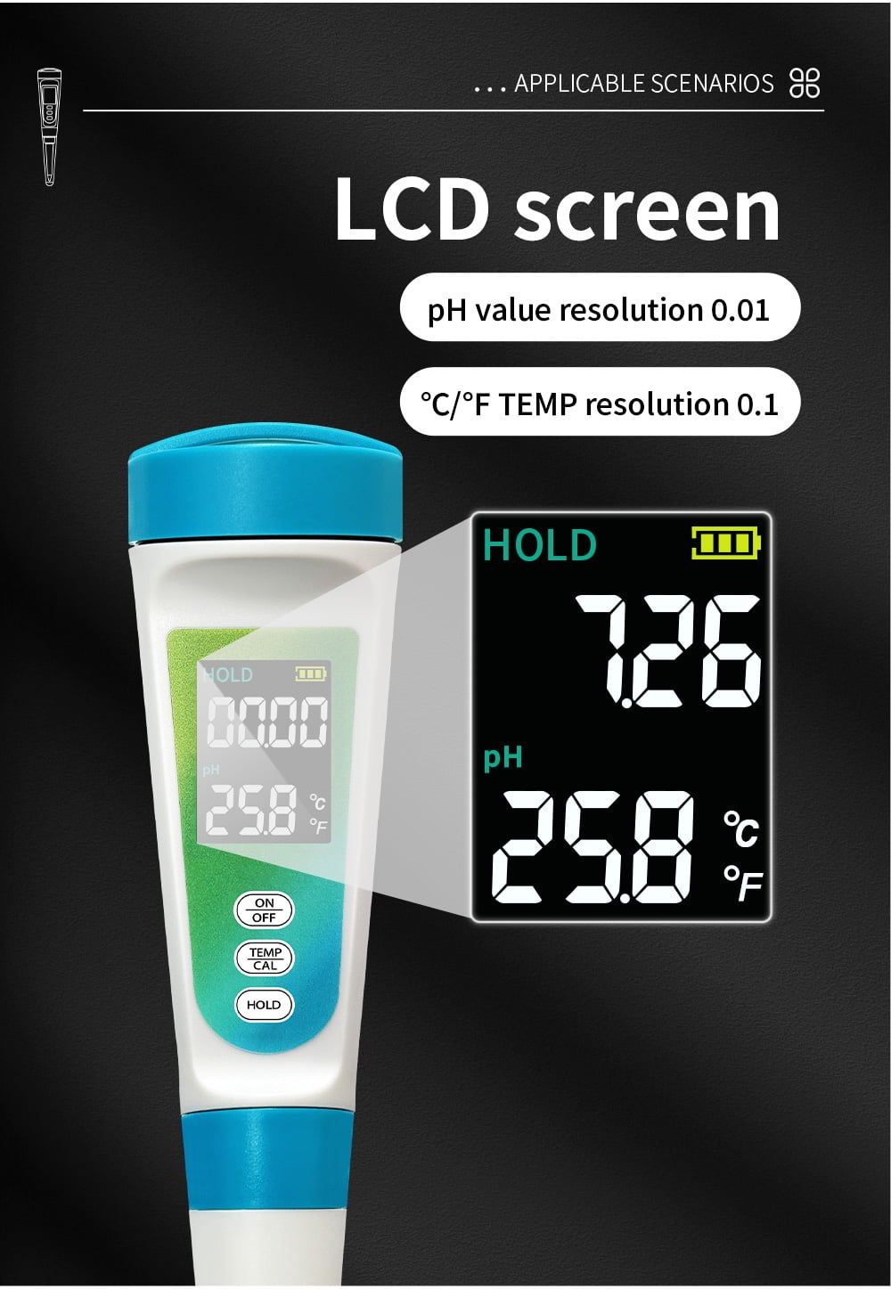 New 2-in-1 food PH Meter & Thermometer, Digital PH test pen for dough cheese meat fruit, high accuracy acidity tester for kitchen food safety