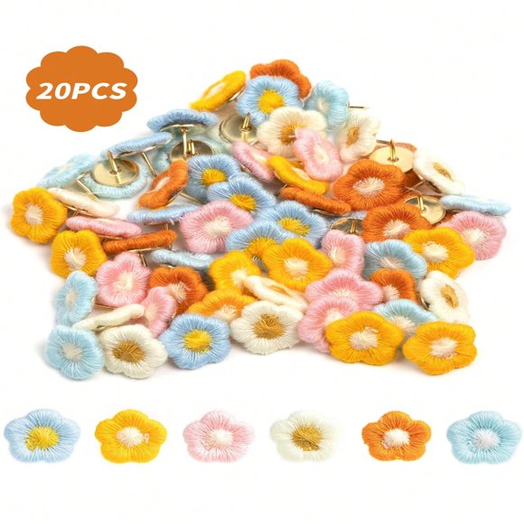 LNGOOR 20 Pieces Decorative Pushpins Flower Thumb Tacks Decorative Push Pin CorkBoard Florest For Photo Wall Featue Wall Whiteboard Cork Board Map Bulletin Board Office Or Home