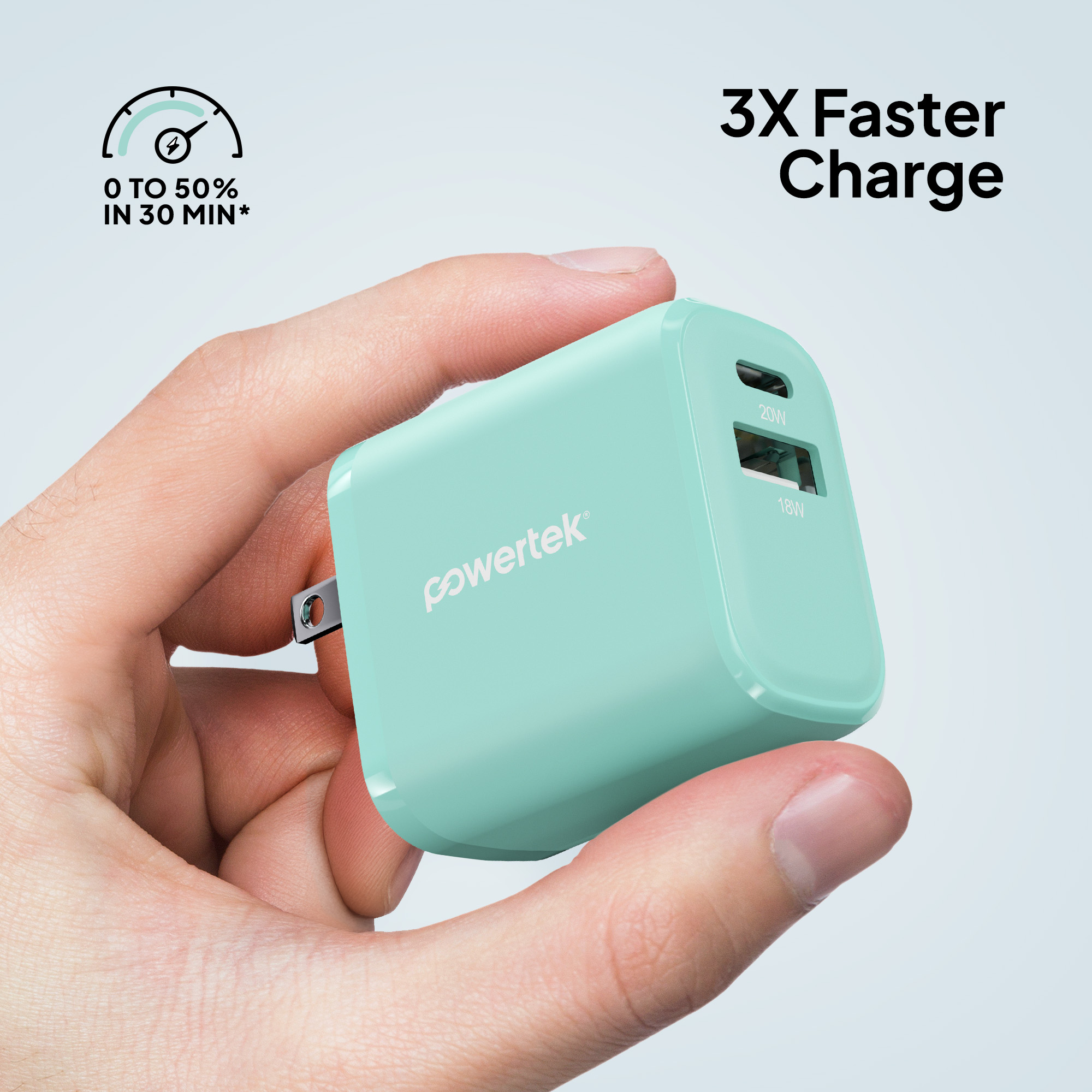 Liquipel Powertek Pastel Braided 20W Combo Wall Charger - Mint