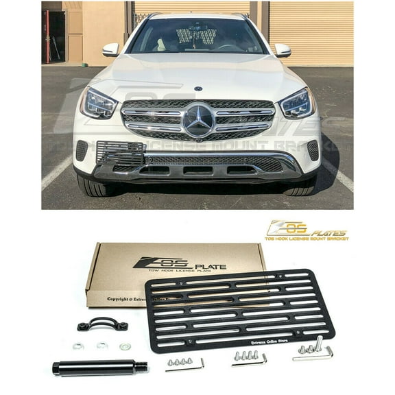 Extreme Online Store Replacement for 2016-Present Mercedes Benz GLC-Class | EOS Plate Version 2 Full Sized Front Bumper Tow Hook License Relocator Mount Bracket