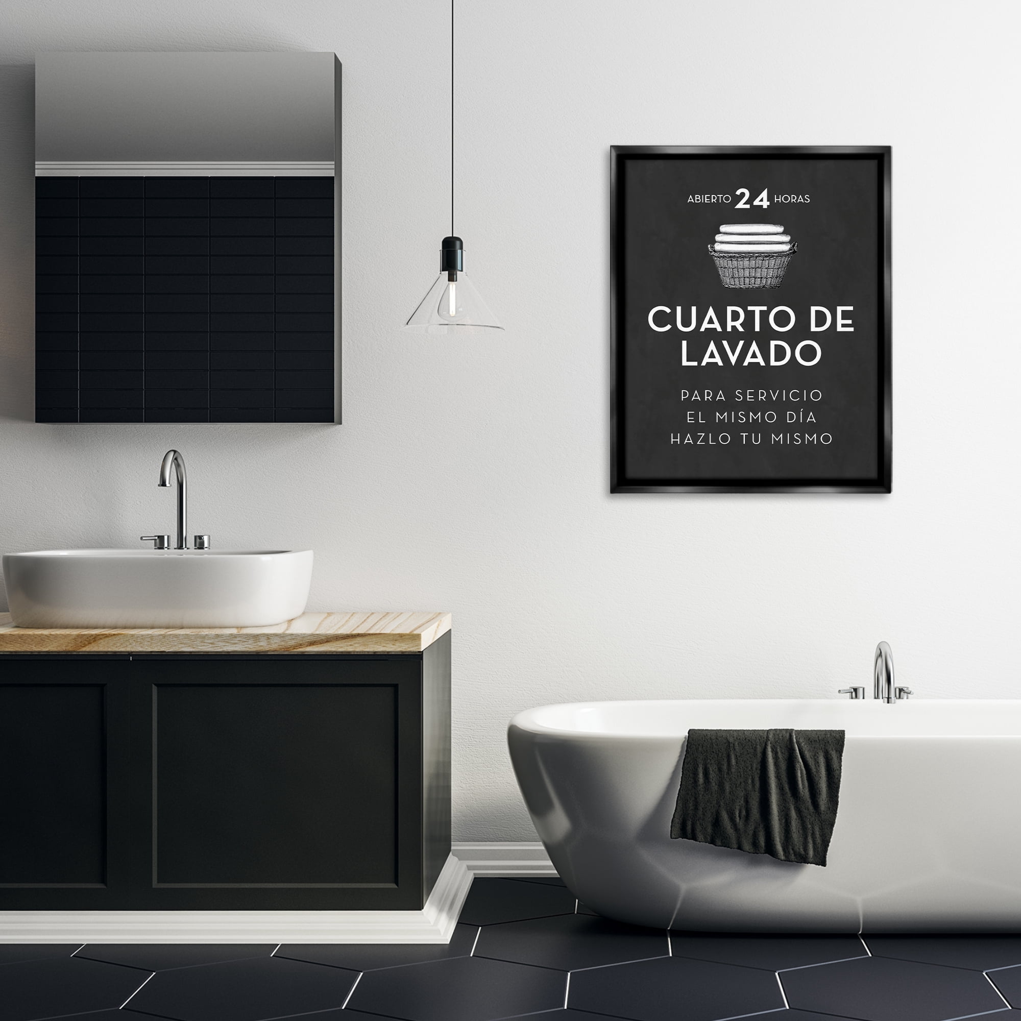 Stupell Industries Publicidad Día de Lavandería, Negro Bath & Laundry Painting Black Floater Framed Art Print Wall Art, 25 x 31