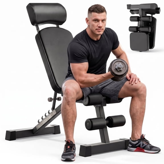 JaxShark Adjustable Weight Bench, 770 lb Heavy Duty Foldable Workout Bench for Home Gym, Incline Decline Flat Exercise, Black