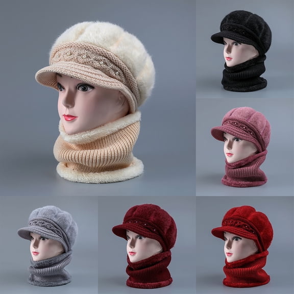 KL0Y2K Cloche Hats for Women Elegant Slouchy Knit Beanie and Infinity Scarf Set for Women, Featuring a Dense Thermal Weave and Plush Fleece Lining for Wind Protection and Warmth,Beige,One Size